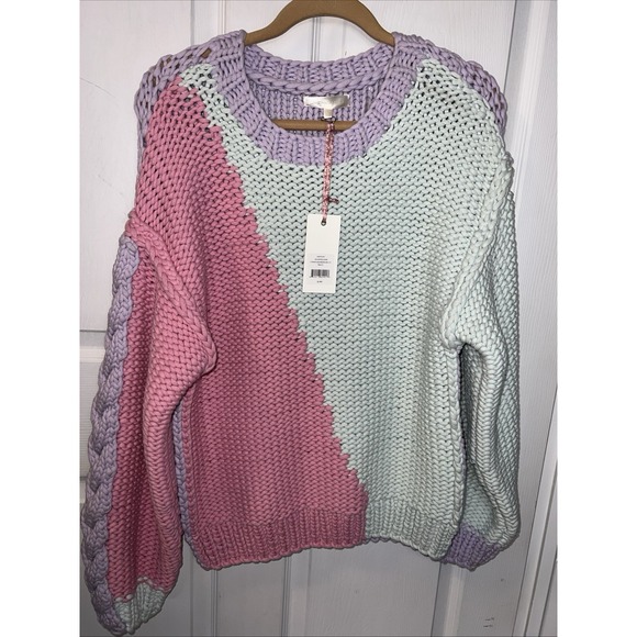 LoveShackFancy Sweaters - LoveShackFancy ISAIAH PULLOVER Candy Rainbow Pink Lilac Blue Sweater‎ Size L-NWT